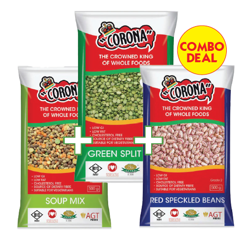 Combo Deal -  Corona Soup Mix 500g, Red Speckled Beans 500g & Split Peas 500g All 3