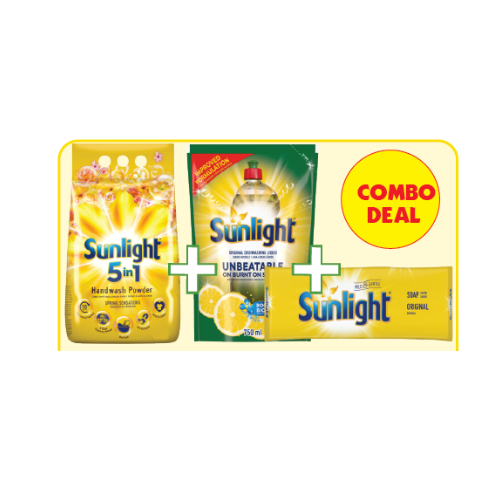 Combo Sunlight Washing Powder 2kg+ Laundry Bar 500g+Dishwashing Liquid Pouch 750ml
