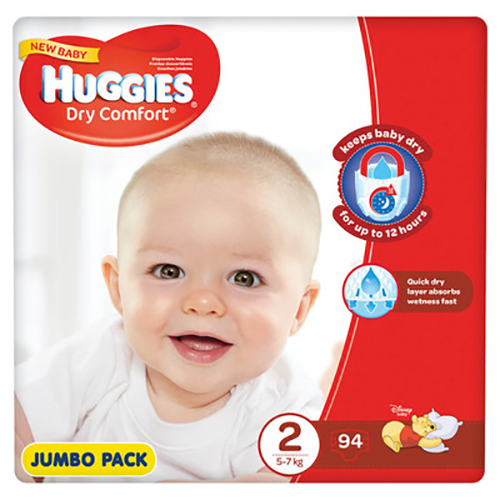 Huggies Dry Comfort Jumbo 2 New Baby 94's