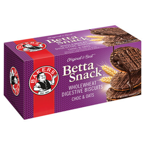 Bakers Betta Snack Chocolate & Oats Flavoured Wholewheat Digestive Biscuits 200g