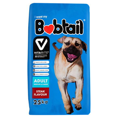 Bobtail Dog Food Chunks Medium Large Steak 25kg