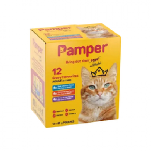 Pamper Gravy Favourites  12 x 85g (Tuna & Salmon, Chicken & Duck, Turkey & Liver)
