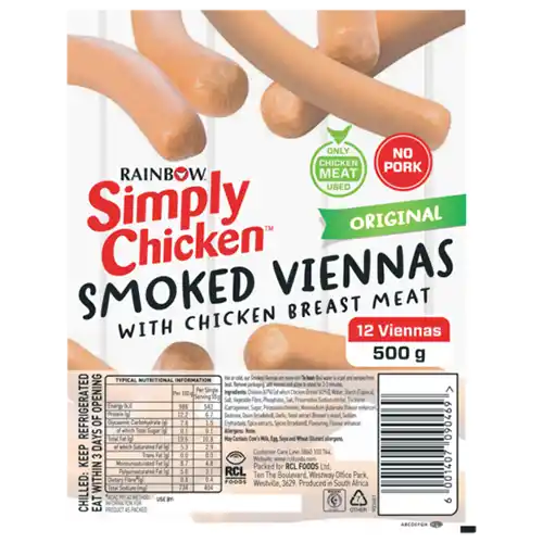 Rainbow Simply Chicken Original Viennas 500g