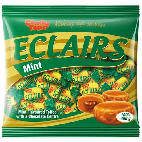 Candy Tops Eclairs Mint Flavoured Toffee With Chocolate Centre 100's