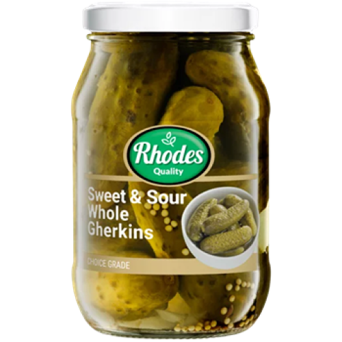 Rhodes Sweet & Sour Whole Gherkins 385g