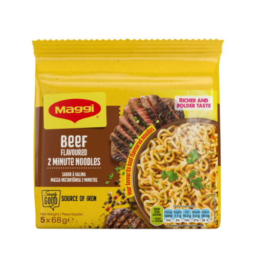 Maggi 2 Minute Noodles Beef Flavour 5x68g