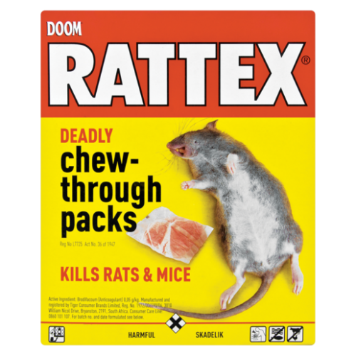 Doom Rattex Deadly Chew Through Packs Rat Poison 100g