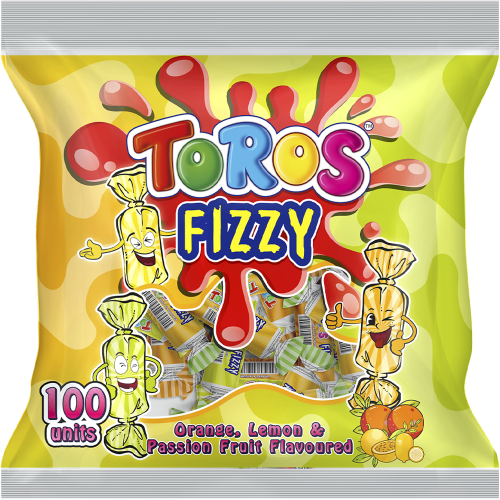 Toros Fizzy Orange, Lemon & Passion Fruit Flavoured Candy 100's