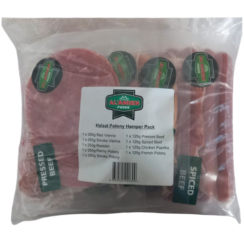 Alamien Polony Hamper (Red Vienna 250g, Smoke Vienna 250g, Russian 250g, Penny Polony 250, Smoky Polony 250g, Pressed Beef 125g, Spiced Beef 125g, Chicken Paprika 125g, French Polony 125g)